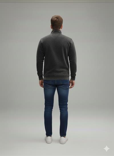 Erkek Siyah Yıkamalı Efektli Yarım Fermuarlı %100 Pamuk 3 İplik Sweatshirt