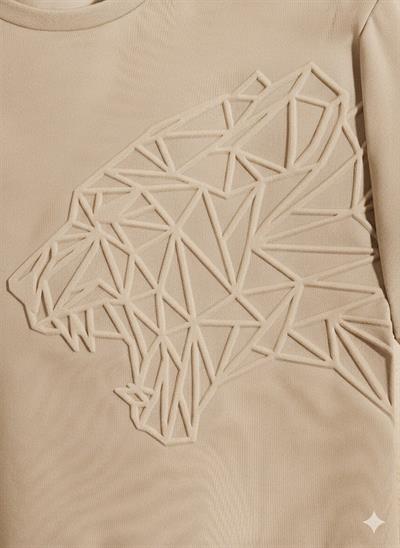 Erkek Sütlü Kahve Gofre Baskılı Geometrik Kaplan Tişört | Tam Kalıp Bisiklet Yaka T-Shirt