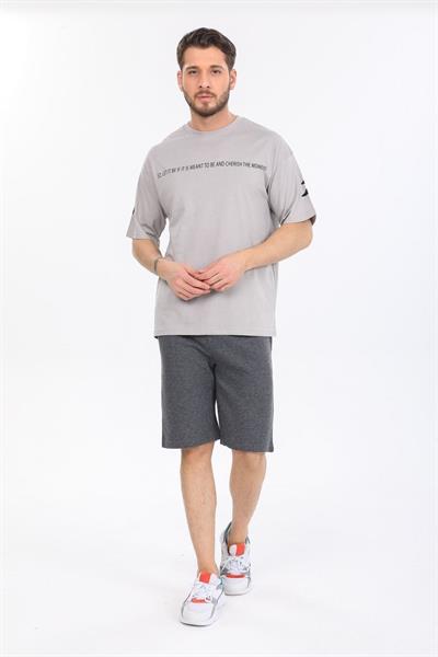 Oversize Freedom Baskılı Gri T-shirt