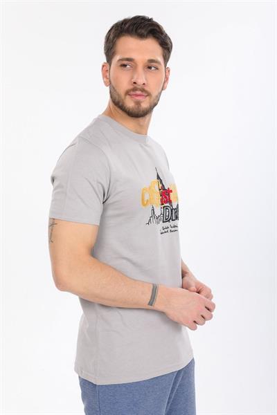 Gri Kabartmalı Logolu T-shirt