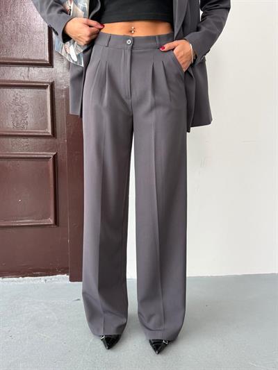 Gri Kadın Polly Viscon Takım – 1. Sınıf Kumaş Blazer Ceket & Palazzo Pantolon İkili Takım