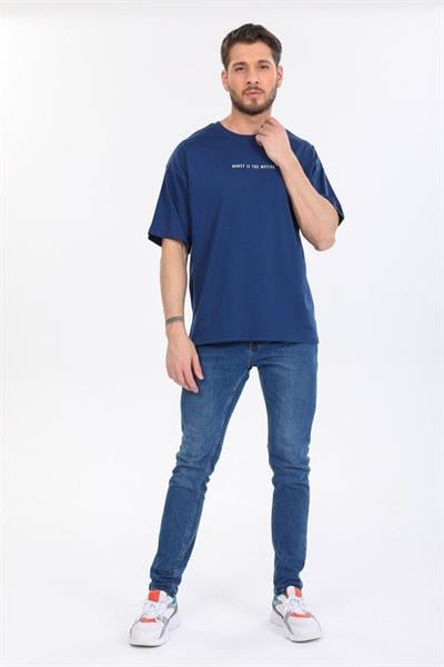 Oversize Hırsız Desenli Mavi T-shirt