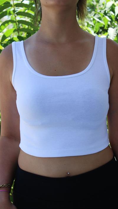 Kadın Beyaz Basic Ribana Atlet Crop – Likralı Spor Üst