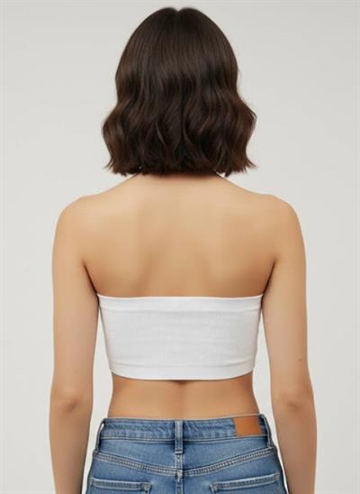 Kadın Beyaz Taş Detaylı Straplez Crop Top – Esnek Kumaş, Işıltılı Bant Büstiyer