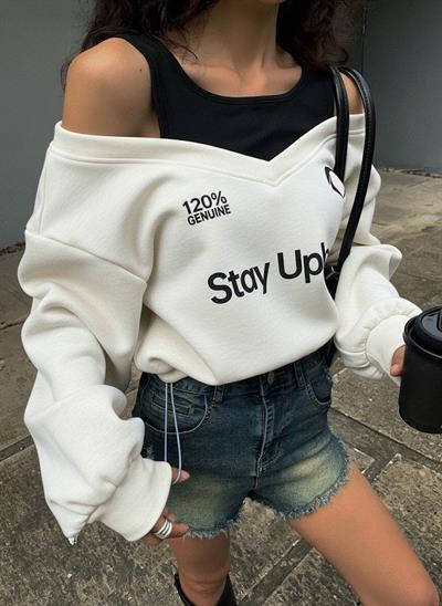Kadın Ekru Şardonlu İkili Görünüm Sweatshirt - Askılı Atlet Detaylı Oversize Sweat