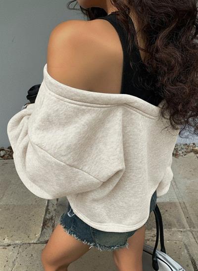Kadın Ekru Şardonlu İkili Görünüm Sweatshirt - Askılı Atlet Detaylı Oversize Sweat