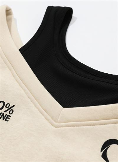 Kadın Ekru Şardonlu İkili Görünüm Sweatshirt - Askılı Atlet Detaylı Oversize Sweat