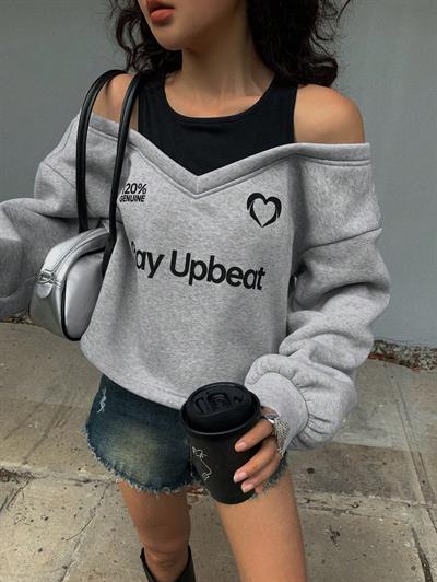 Kadın Gri Şardonlu İkili Görünüm Sweatshirt - Askılı Atlet Detaylı Oversize Sweat
