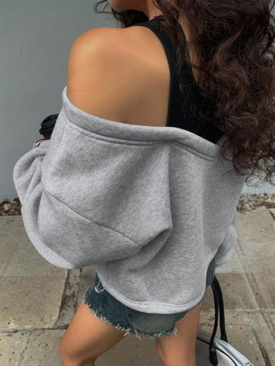 Kadın Gri Şardonlu İkili Görünüm Sweatshirt - Askılı Atlet Detaylı Oversize Sweat