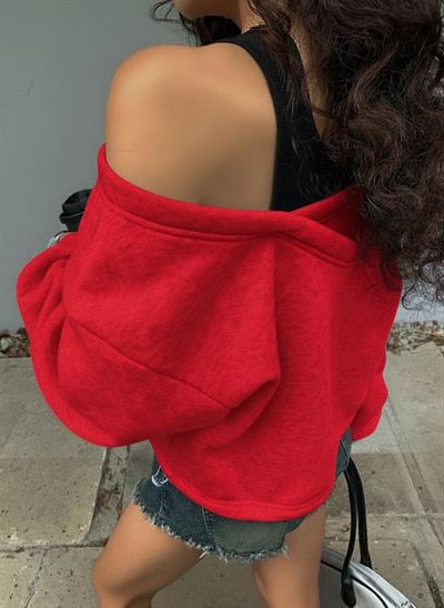 Kadın Kırmızı Şardonlu İkili Görünüm Sweatshirt - Askılı Atlet Detaylı Oversize Sweat