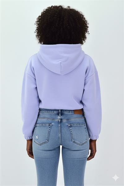 Kadın Neon Christian Drop Yazılı Kapüşonlu Crop Kesim Lila Sweatshirt Nakış İşlemeli