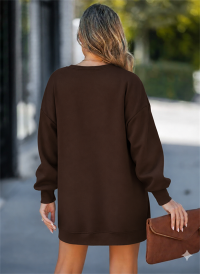 Kadın Oversize Sweatshirt Yan Fermuar Detaylı Uzun Kollu Kahverengi Tunik