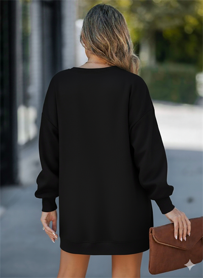 Kadın Oversize Sweatshirt Yan Fermuar Detaylı Uzun Kollu Siyah Tunik