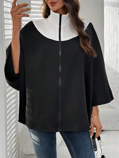 Kadın Panço Fermuarlı Sweat – Oversize Kesim, 3 İplik Şardonlu Kumaş