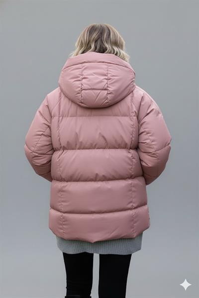 Kadın Pembe Kapüşonlu Şişme Mont – Oversize Kışlık Kalın Mont –  Soğuk Geçirmez Şişme Mont