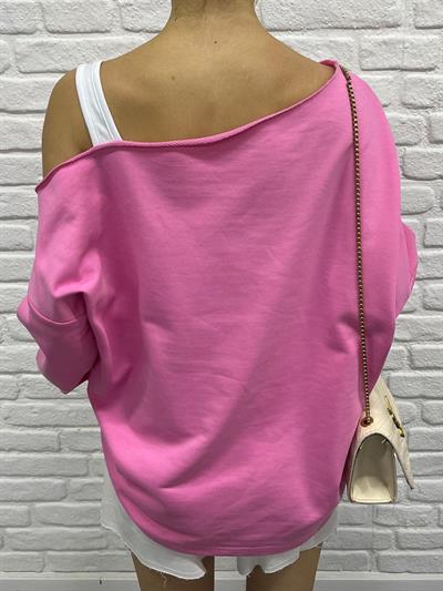 Kadın Pembe Oversize Sweatshirt – Baskılı Dudak Desenli, Sokak Stili, Rahat Kesim