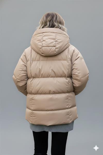 Kadın Vizon Kapüşonlu Şişme Mont – Oversize Kışlık Kalın Mont –  Soğuk Geçirmez Şişme Mont