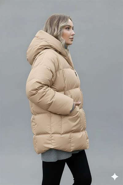 Kadın Vizon Kapüşonlu Şişme Mont – Oversize Kışlık Kalın Mont –  Soğuk Geçirmez Şişme Mont