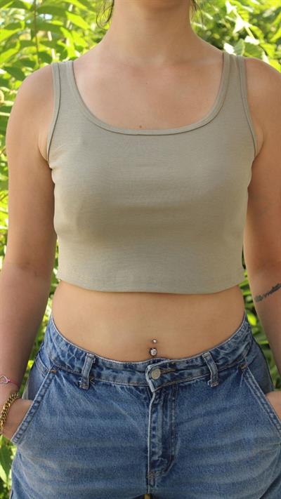 Kadın Yeşil Basic Ribana Atlet Crop – Likralı Spor Üst