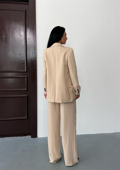 Krem Kadın Polly Viscon Takım – 1. Sınıf Kumaş Blazer Ceket & Palazzo Pantolon İkili Takım