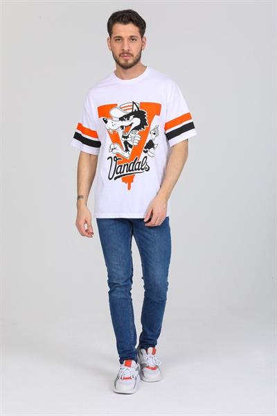 Oversize Kurt Desenli Beyaz T-shirt