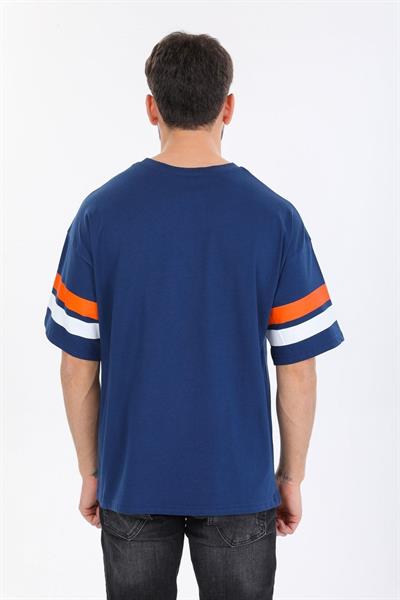 Oversize Kurt Desenli Mavi T-shirt