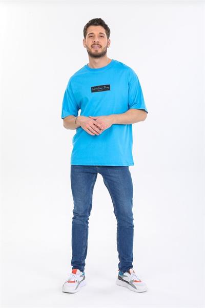 Oversize Logo Ve Istanbul Yazılı Mavi T-shirt