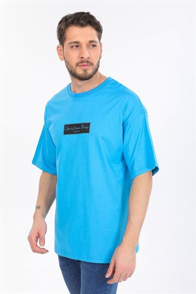 Oversize Logo Ve Istanbul Yazılı Mavi T-shirt