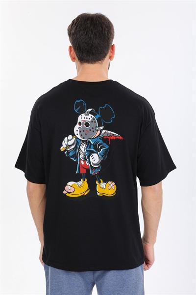 Oversize Logo ve İstanbul Yazılı Siyah T-shirt
