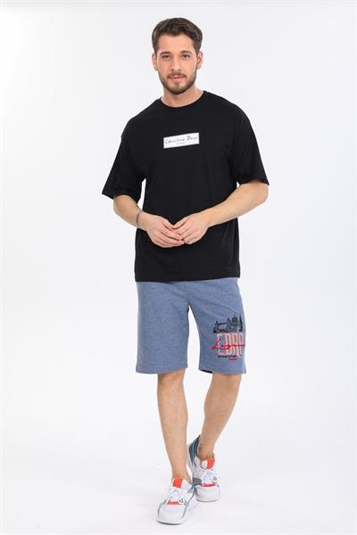 Oversize Logo ve İstanbul Yazılı Siyah T-shirt