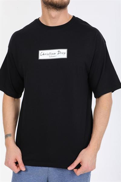 Oversize Logo ve İstanbul Yazılı Siyah T-shirt