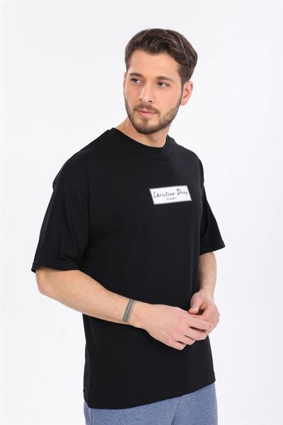 Oversize Logo ve İstanbul Yazılı Siyah T-shirt