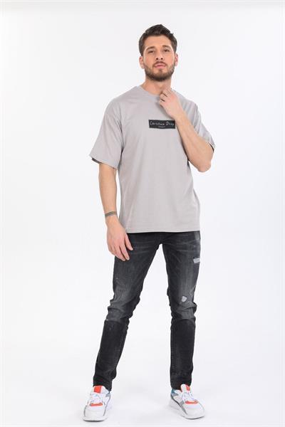 Oversize Logo Ve Istanbul Yazılı Gri T-shirt