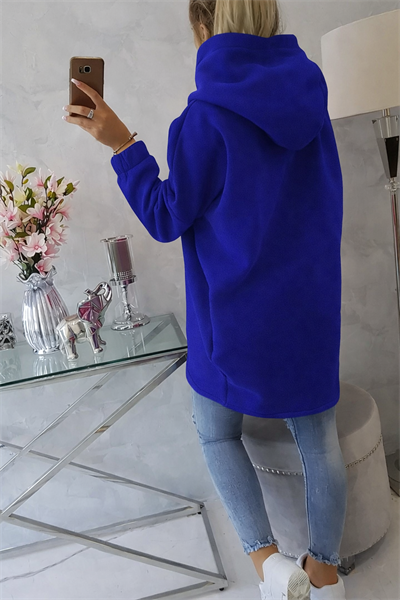 Mavi Kadın Asimetrik Fermuarlı Oversize Kapüşonlu Sweatshirt – Kalın Kumaş – Rahat Günlük Tarz