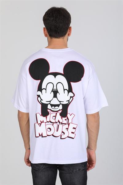 Oversize Mickey Mouse Logolu Beyaz T-shirt