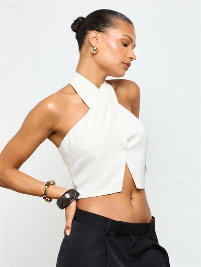 Milano Kadın Ekru Crop Bluz – Hürrem Kumaş Şık ve Modern Tasarım
