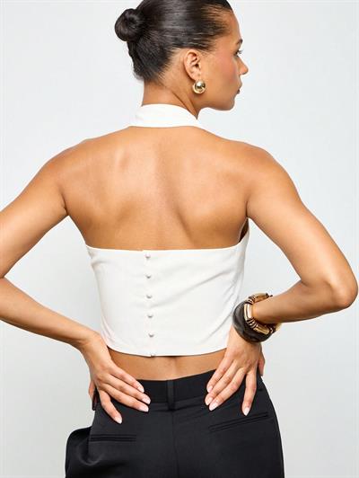 Milano Kadın Ekru Crop Bluz – Hürrem Kumaş Şık ve Modern Tasarım