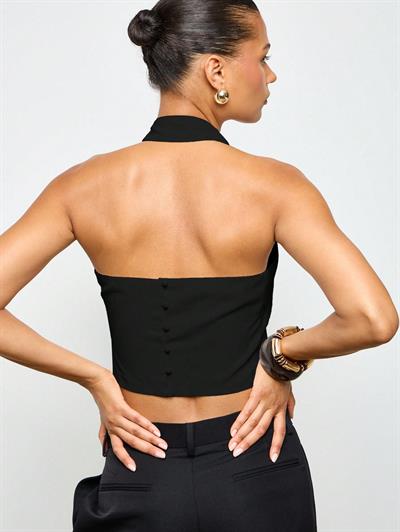 Milano Kadın Siyah Crop Bluz – Hürrem Kumaş Şık ve Modern Tasarım