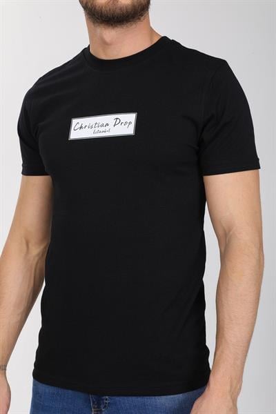 Minimal Ayı Desenli Siyah T-shirt