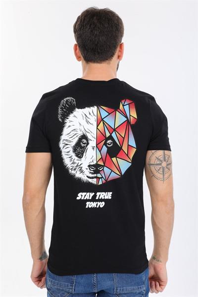 Minimal Ayı Desenli Siyah T-shirt