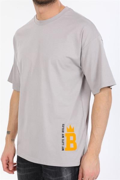 Oversize Minimal Tasarım Detaylı Gri T-shirt