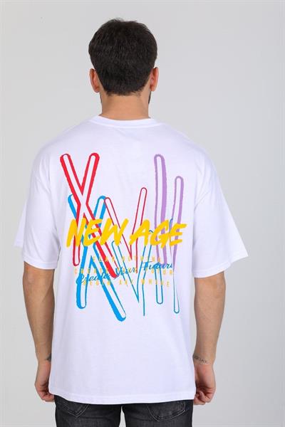 Oversize New Age Yazılı Beyaz T-shirt