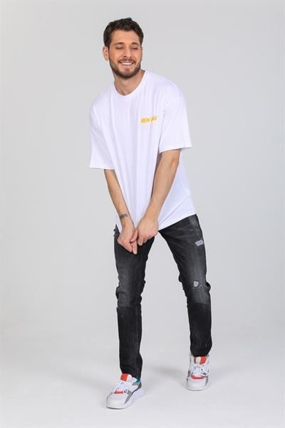 Oversize New Age Yazılı Beyaz T-shirt