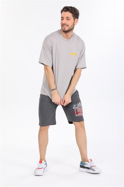 Oversize New Age Yazılı Gri T-shirt