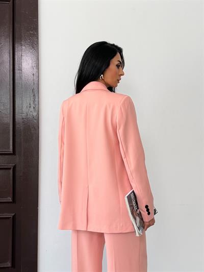Pembe Kadın Polly Viscon Takım – 1. Sınıf Kumaş Blazer Ceket & Palazzo Pantolon İkili Takım