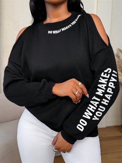 Premium 3 İplik Kumaş Siyah Sweatshirt | Oversize Rahat Kalıp | Siyah Minimal Baskılı