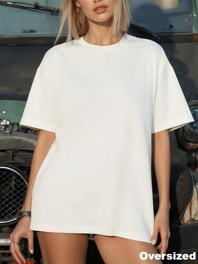 Premium Kalite Beyaz Geniş Kesim Oversize T-Shirt - Düşük Omuzlu Pamuklu Bol Tişört 