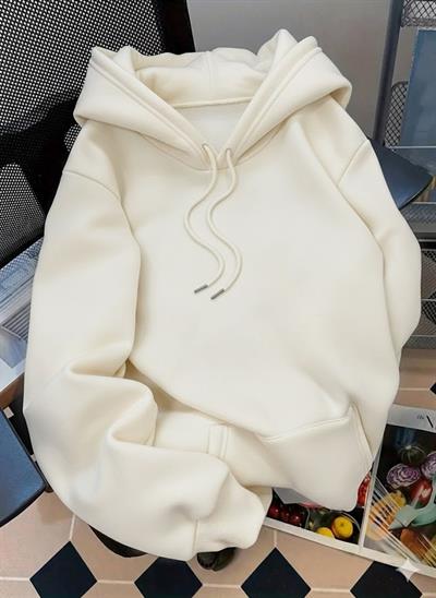 Sevimli Gülen Kedi ve Pati Baskılı Kırık Beyaz Kapüşonlu Sweatshirt