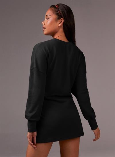 Siyah Beli Ayarlanabilir İpli Uzun Sweatshirt Tunik - Rahat Kalıp Günlük Kadın Üst
