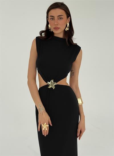 Siyah Cut-Out Detaylı Kolsuz Uzun Elbise - Gece Şıklığı ve Davet Elbisesi